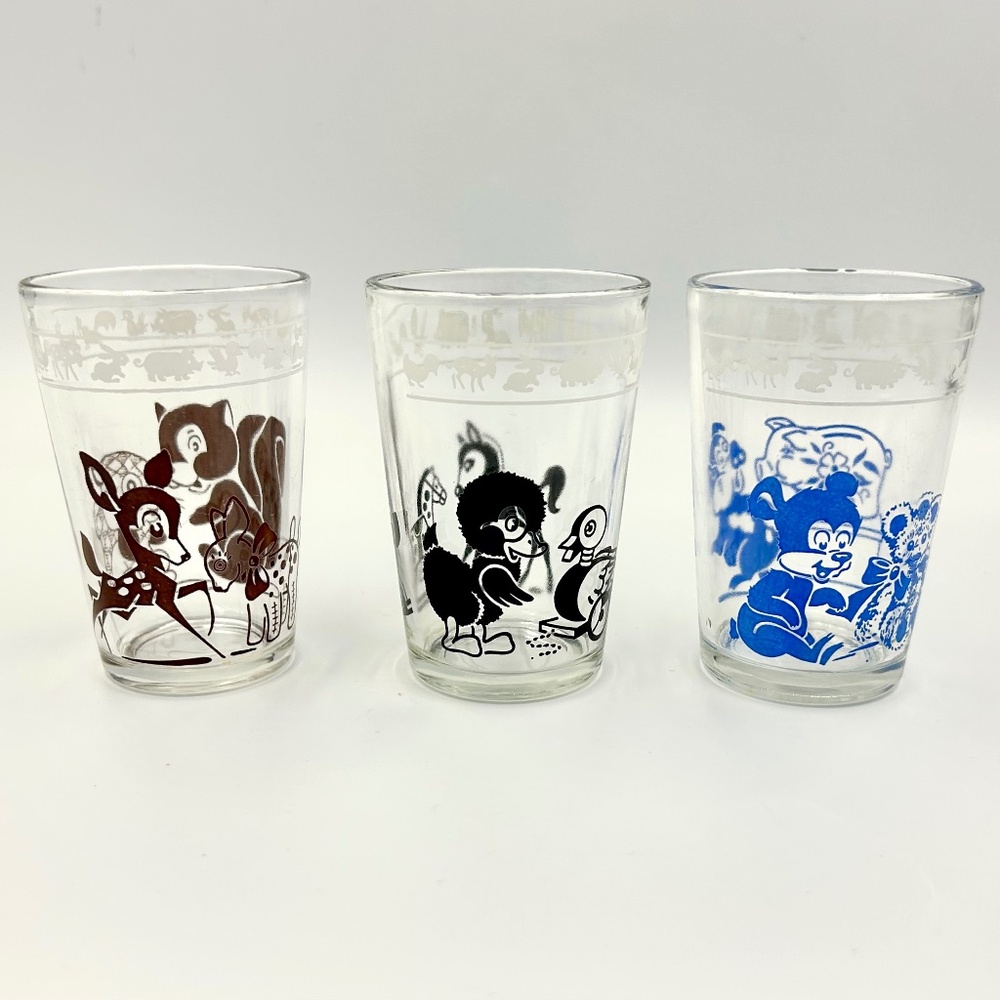 3 Kraft Swanky Swig Animals Set Vintage Glasses 4 oz Juice Cups Retro